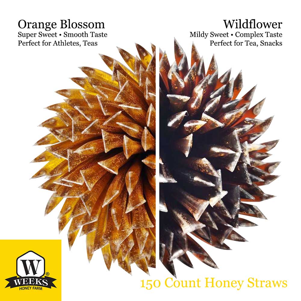 Raw Honey Straws | Orange Blossom, Wildflower, Raspberry Honey | Weeks Honey Farm