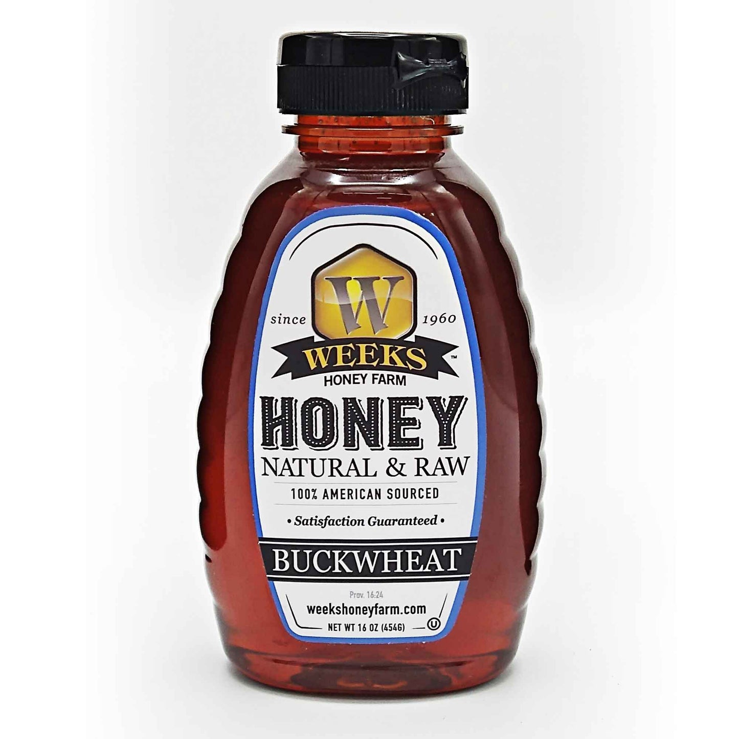 Weeks Raw Buckwheat Honey - Pure, All-Natural, Antioxidant-Rich, Dark & Robust Molasses Flavor for Coffee, Waffles, BBQ Sauce