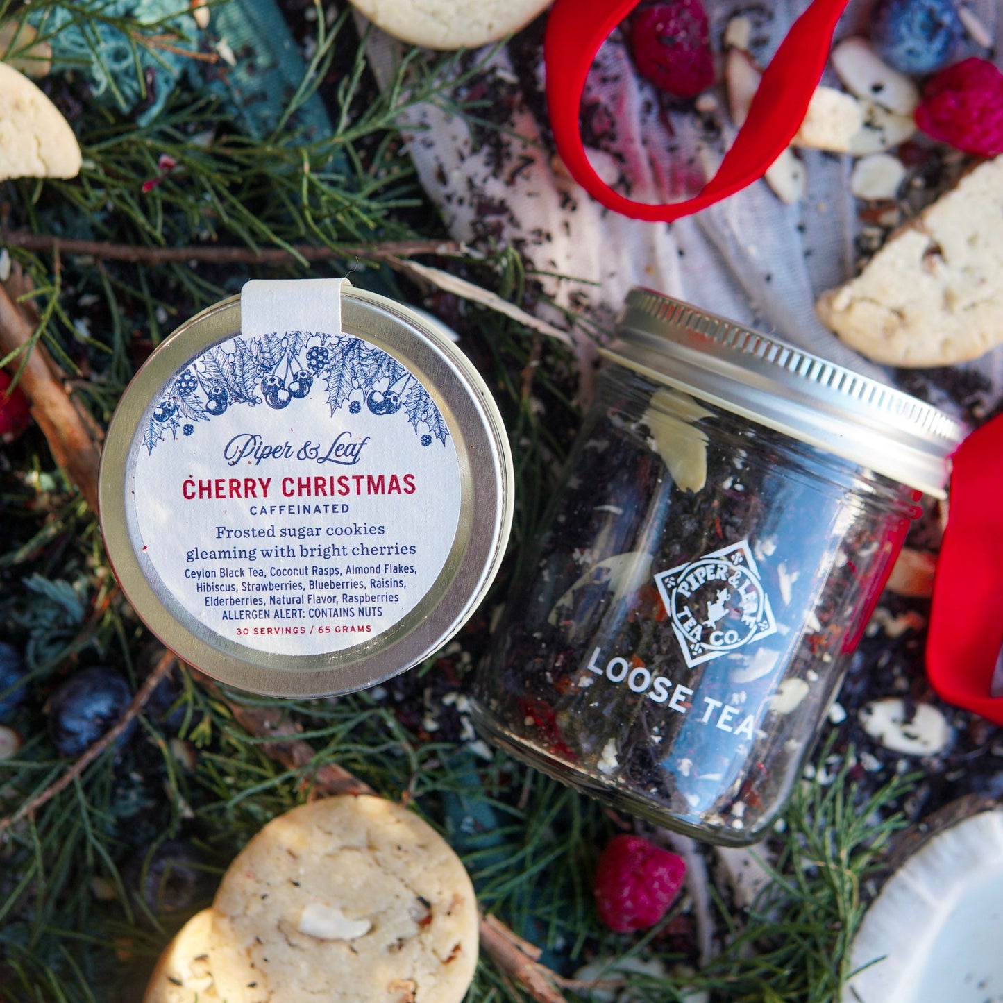 Cherry Christmas Glass Jar of Loose Leaf Tea - 30 Servings