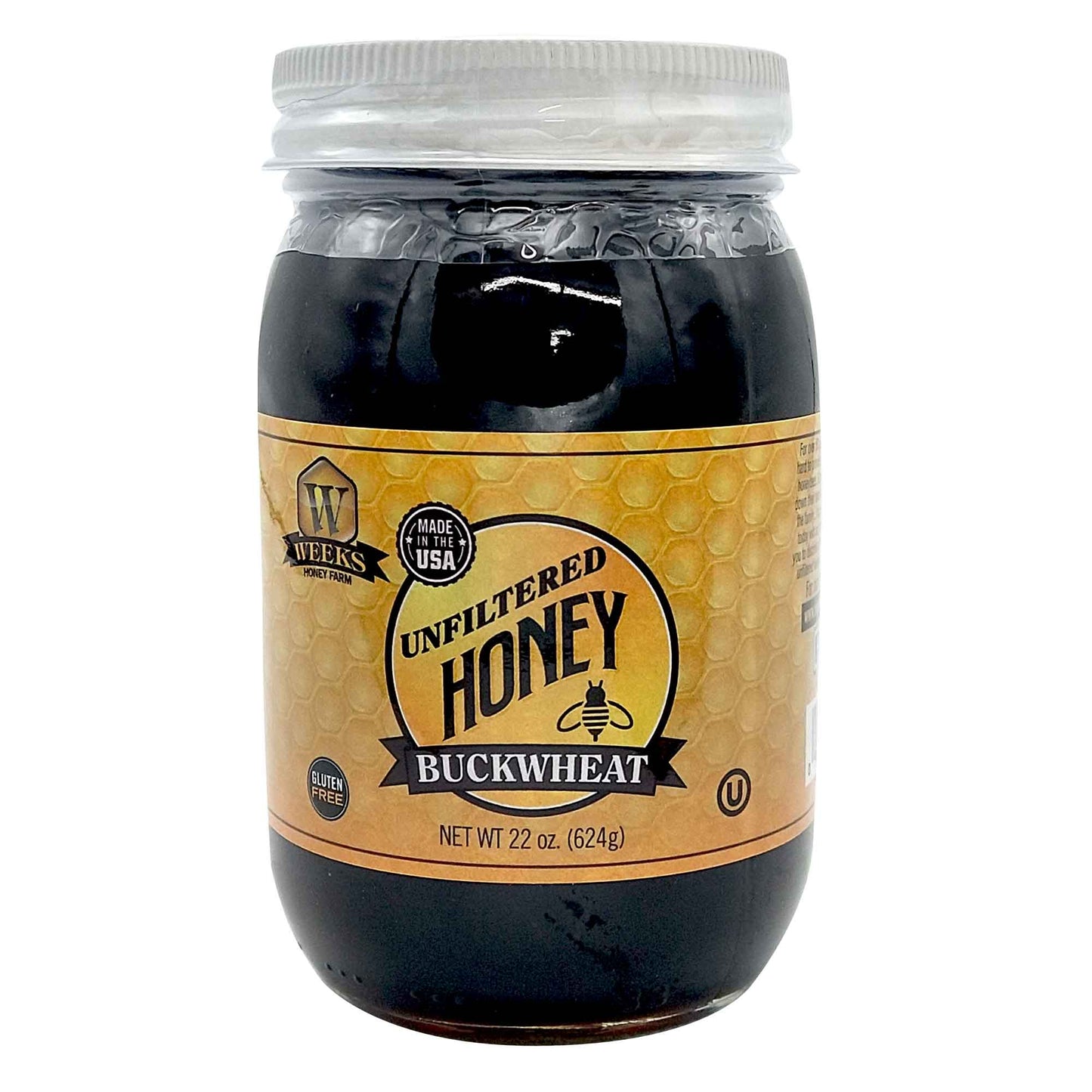 Weeks Raw Buckwheat Honey - Pure, All-Natural, Antioxidant-Rich, Dark & Robust Molasses Flavor for Coffee, Waffles, BBQ Sauce