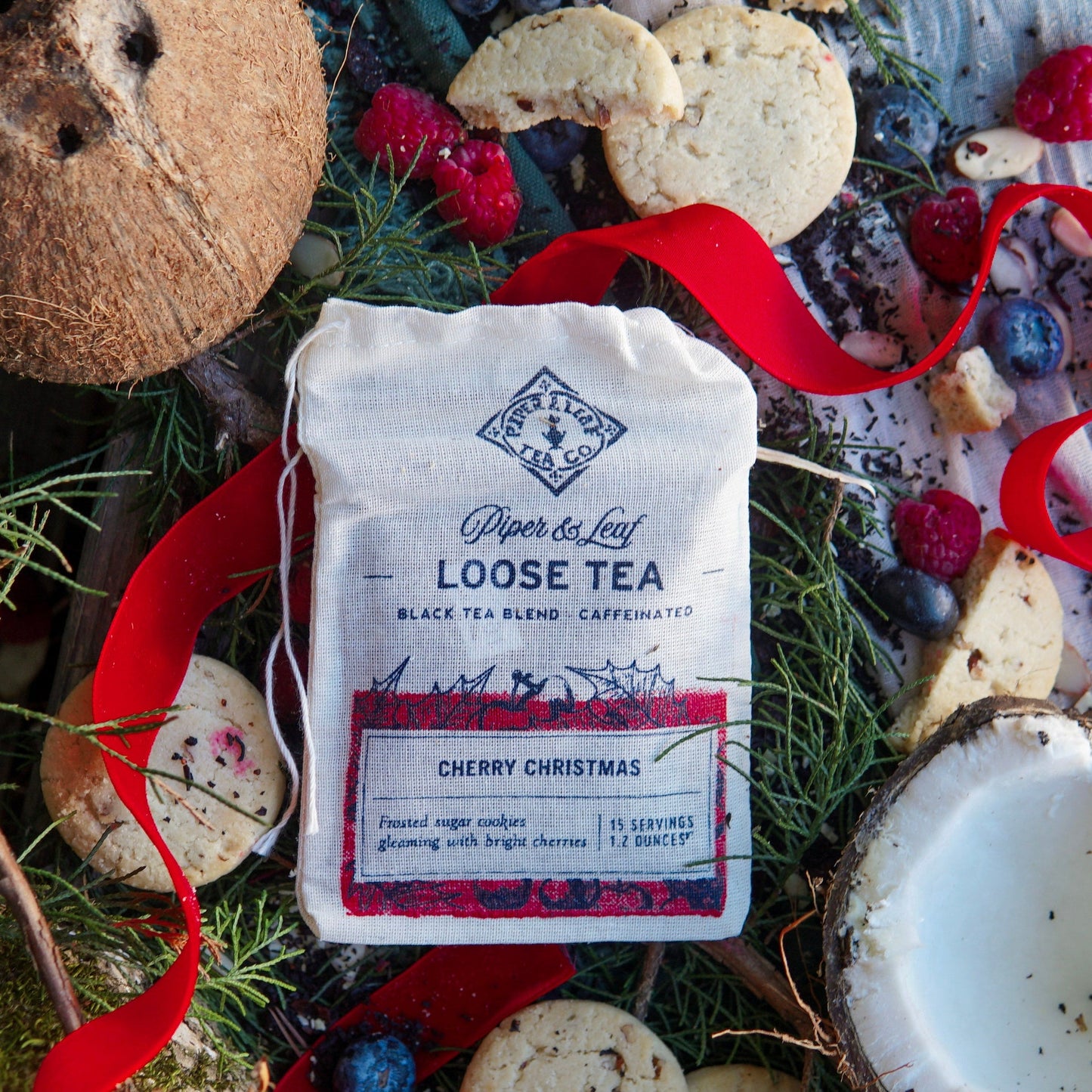 Cherry Christmas Muslin Bag of Loose Leaf Tea - 15 Servings
