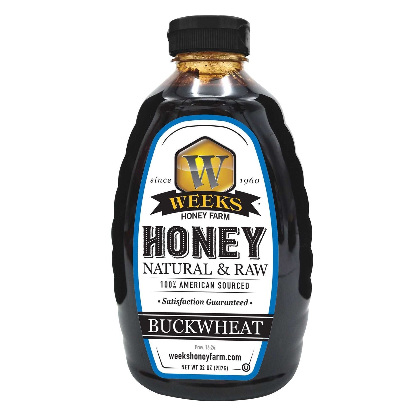 Weeks Raw Buckwheat Honey - Pure, All-Natural, Antioxidant-Rich, Dark & Robust Molasses Flavor for Coffee, Waffles, BBQ Sauce