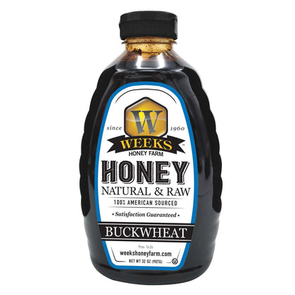 Weeks Raw Buckwheat Honey - Pure, All-Natural, Antioxidant-Rich, Dark & Robust Molasses Flavor for Coffee, Waffles, BBQ Sauce