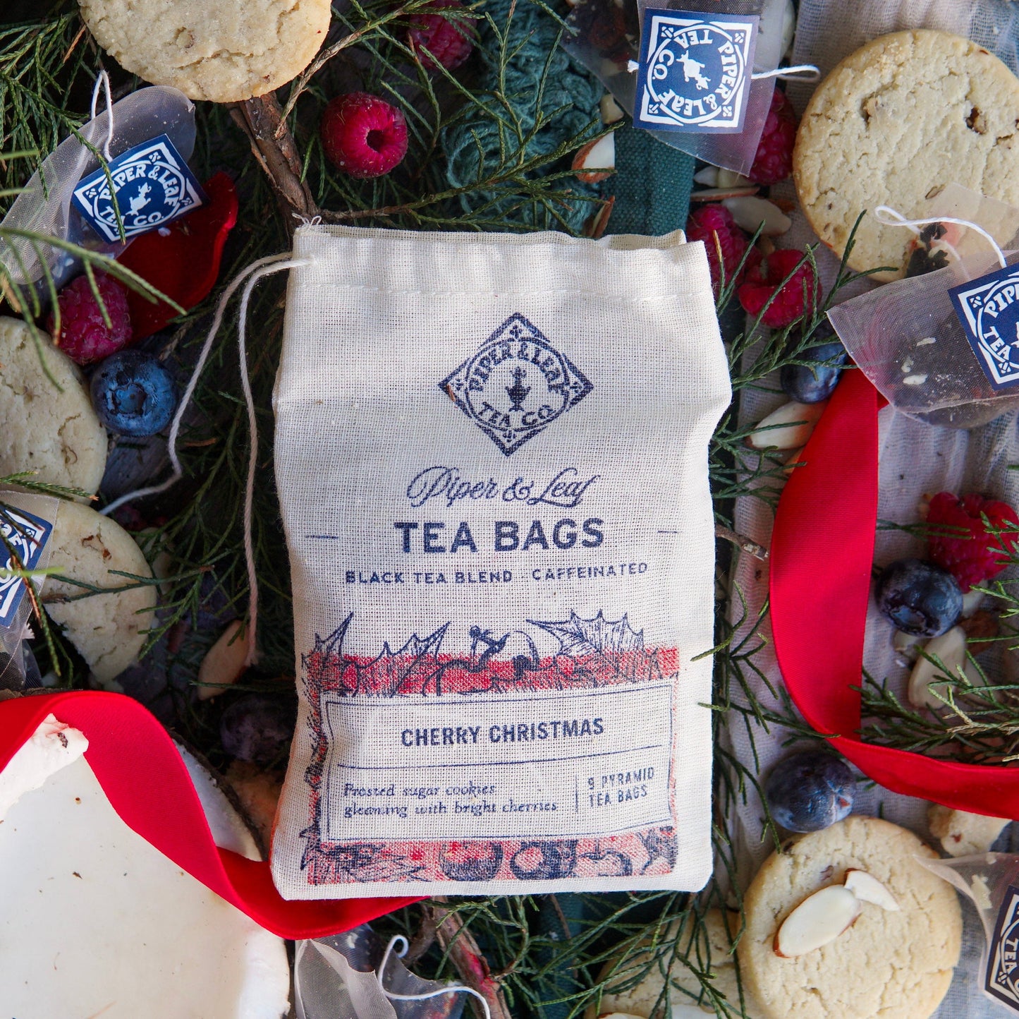 Cherry Christmas 9ct Tea Bags in Muslin