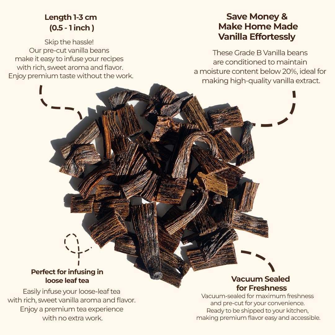 Premium Vanilla Cuts - 1 lb. Cut from Whole Vanilla Beans Grade B