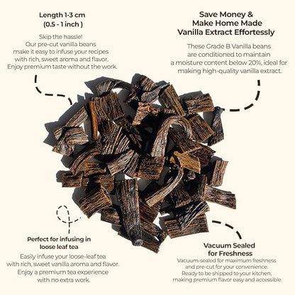 Premium Vanilla  Cuts - 1 lb. From Whole Vanilla Beans Grade B | Cut and Sorted for Easy Use