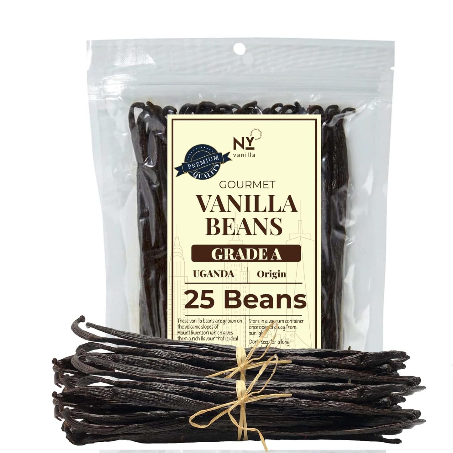 25 Premium Whole Ugandan Vanilla Beans Grade A  - For making Vanilla Extract