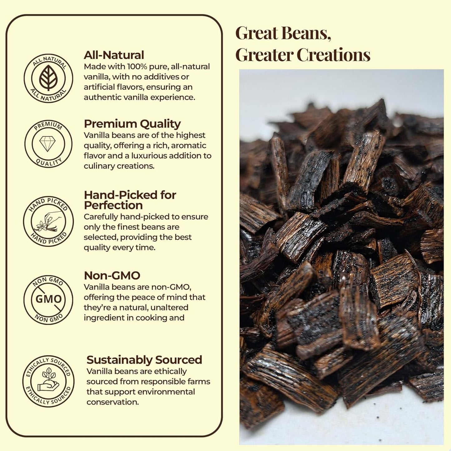 Premium Vanilla Cuts - 1 lb. Cut from Whole Vanilla Beans Grade B