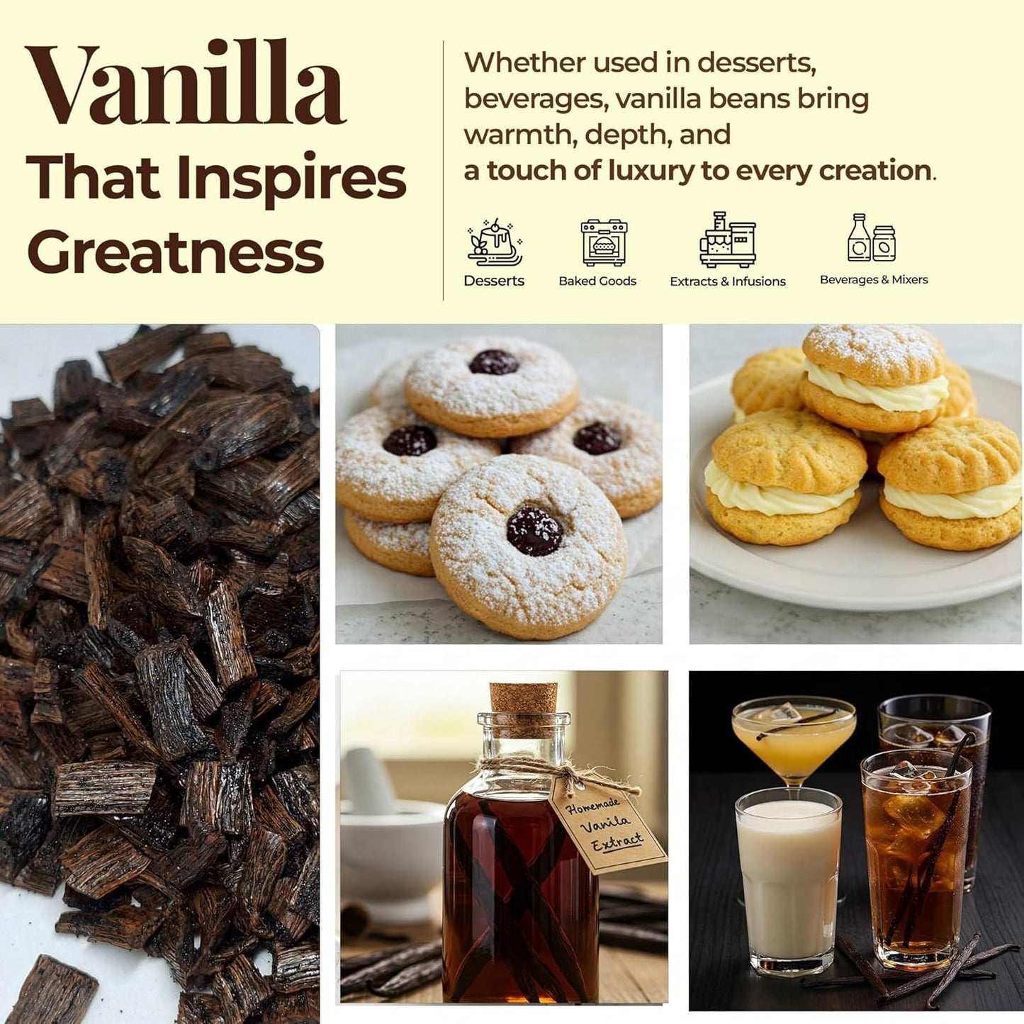Premium Vanilla  Cuts - 1 lb. From Whole Vanilla Beans Grade B | Cut and Sorted for Easy Use