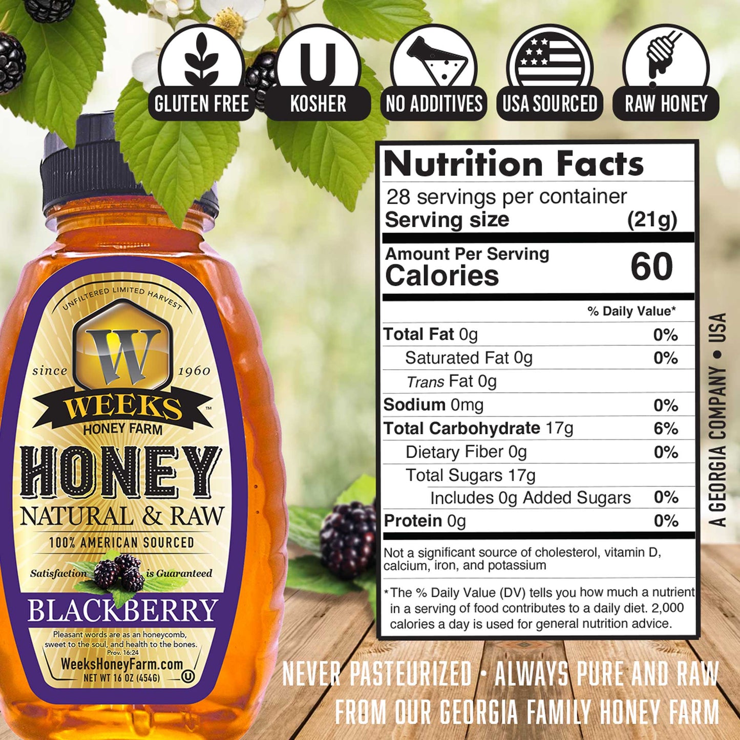 South Georgia Raw Blackberry Honey - Pure, Local, Mono-Floral Raw Honey