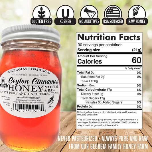 Weeks Infused All-Natural Raw Ceylon Cinnamon Honey, 22 Ounce