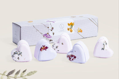 Bath Bombs - Lavender  - a Set of 5 Heart Shaped Gift box