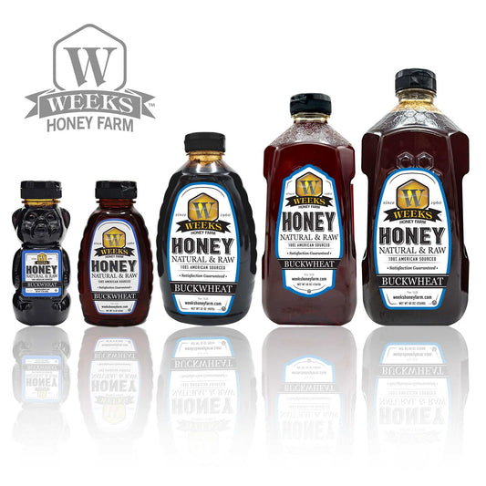 Weeks Raw Buckwheat Honey - Pure, All-Natural, Antioxidant-Rich, Dark & Robust Molasses Flavor for Coffee, Waffles, BBQ Sauce
