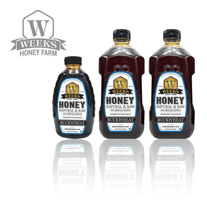 Weeks Raw Buckwheat Honey - Pure, All-Natural, Antioxidant-Rich, Dark & Robust Molasses Flavor for Coffee, Waffles, BBQ Sauce