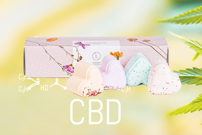 Bath Bombs with CBD -  5 Hearts Shaped with CBD - in a Gift Box