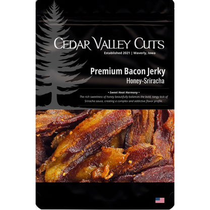 Honey-Sriracha Premium Bacon Jerky, Bacon Jerky from Cedar Valley Cuts