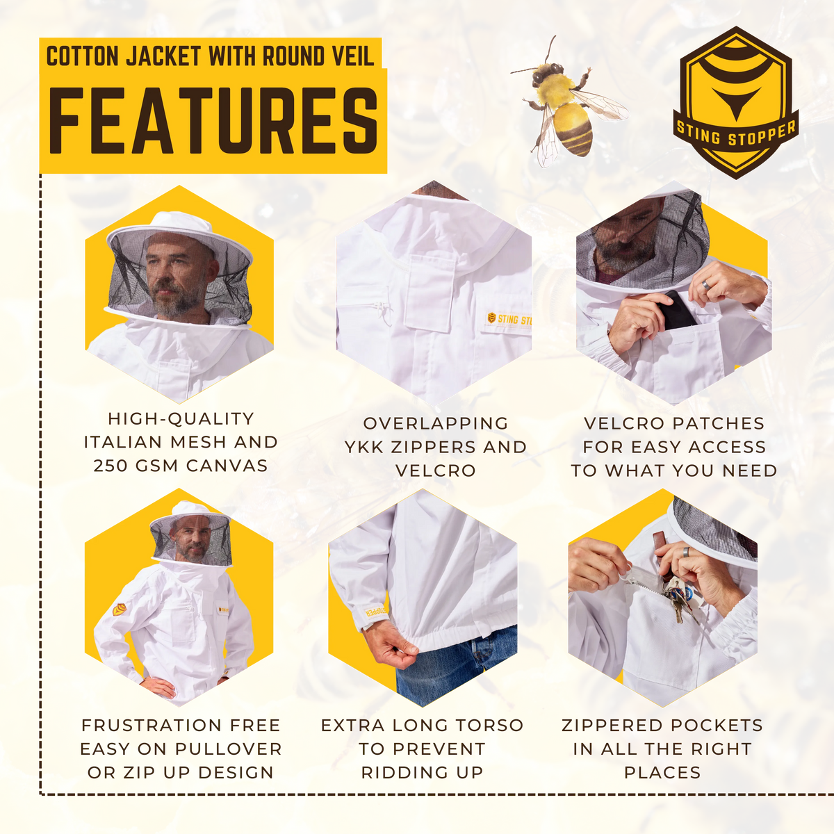 Classic Cotton Beekeeping Jacket with Round Veil, image 3 of 9