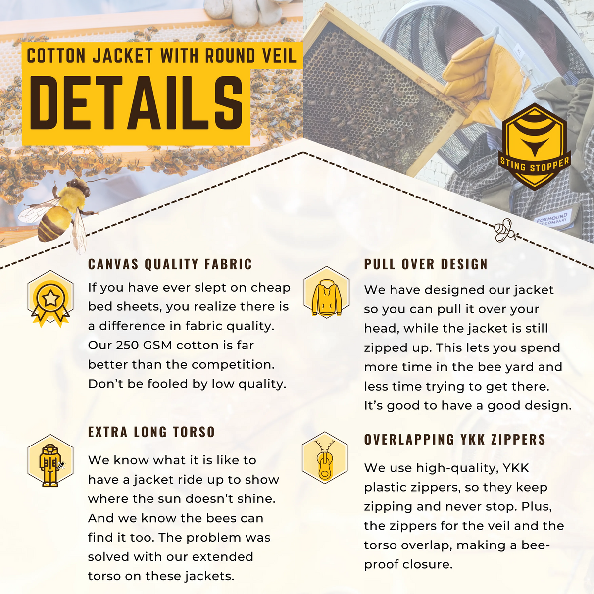 Classic Cotton Beekeeping Jacket with Round Veil, image 4 of 9