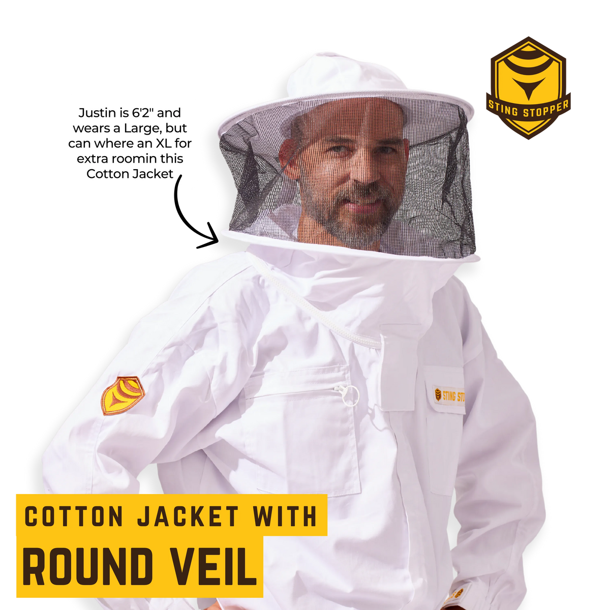 Classic Cotton Beekeeping Jacket with Round Veil, image 5 of 9