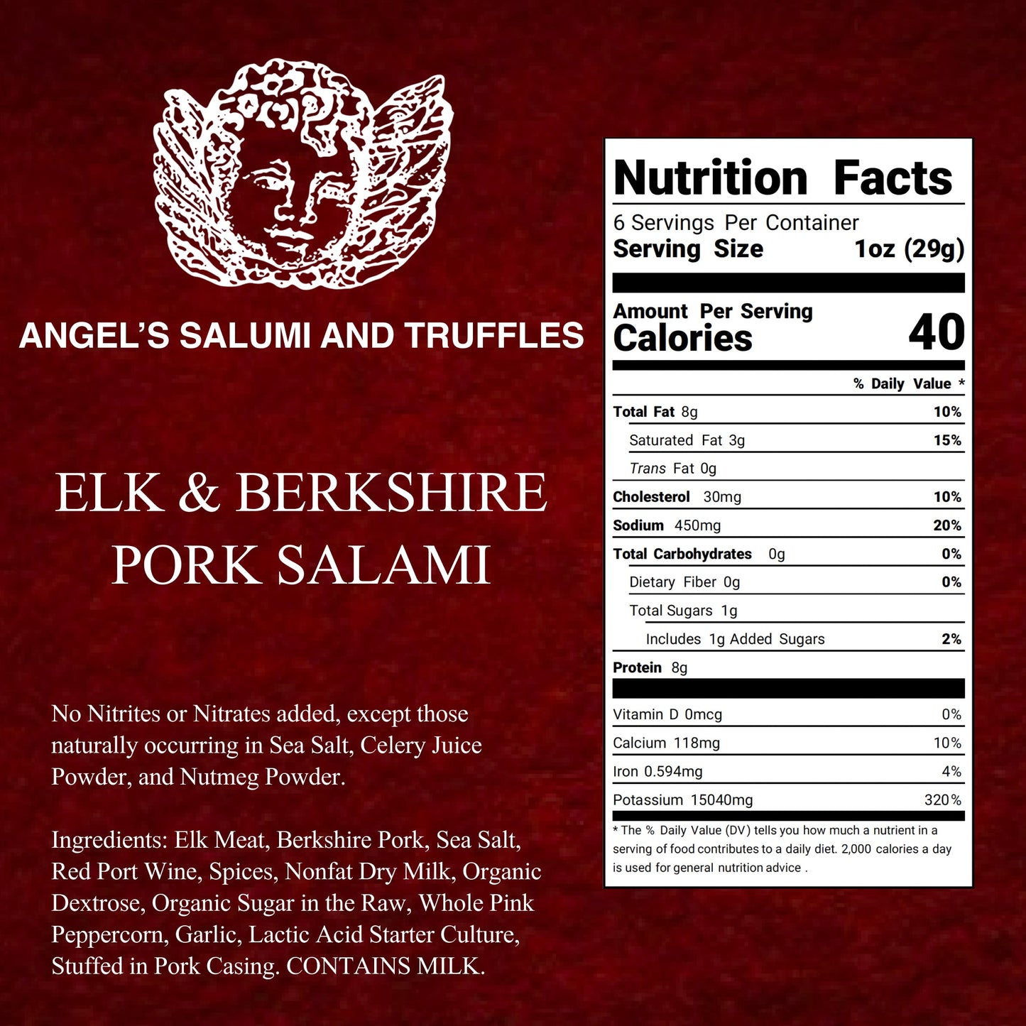 Elk and Berkshire Pork Salami (5.5oz)