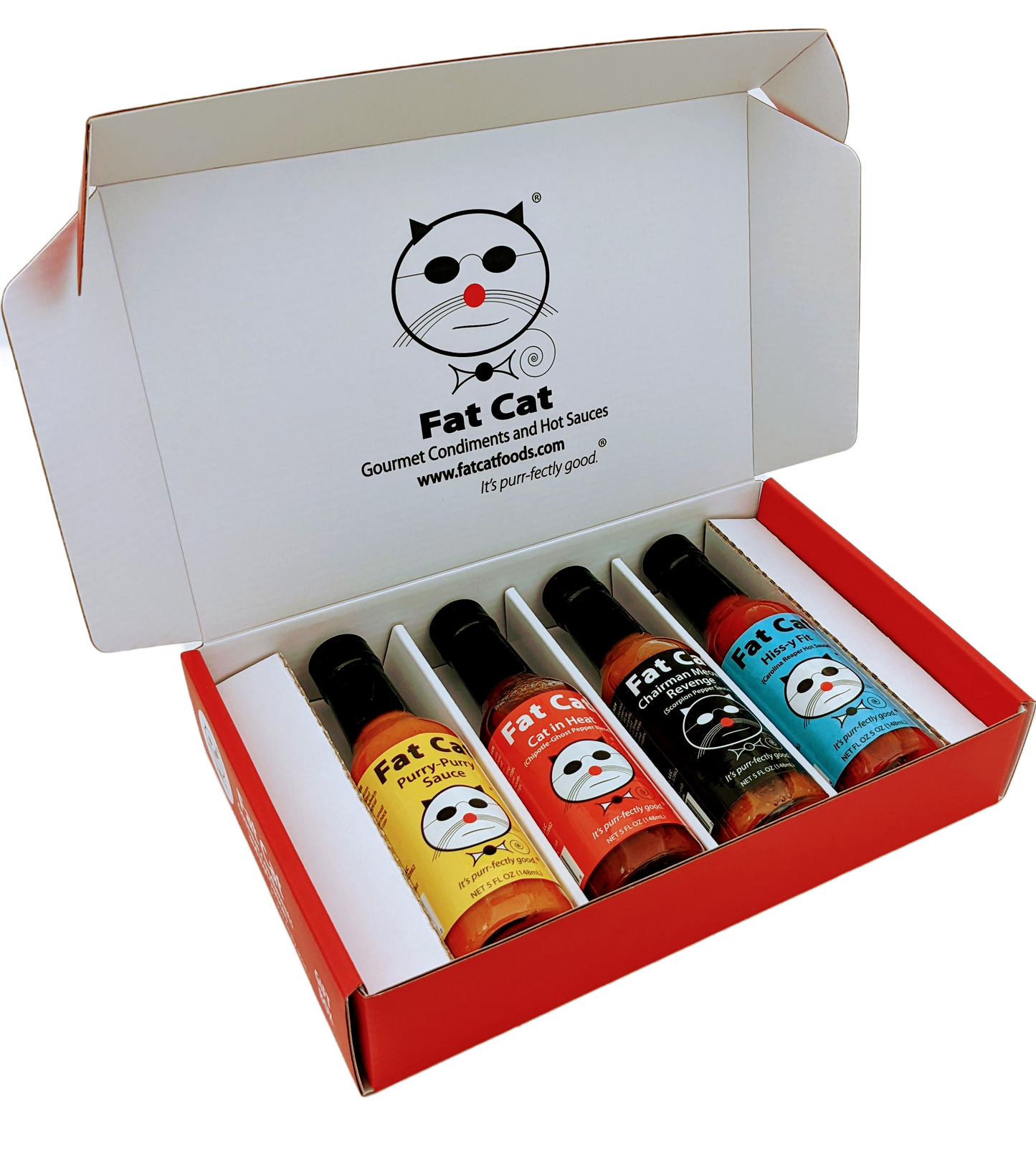 Funny Cat Name 4 Bottle Hot Sauce Gift Box