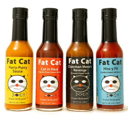 Funny Cat Name 4 Bottle Hot Sauce Gift Box