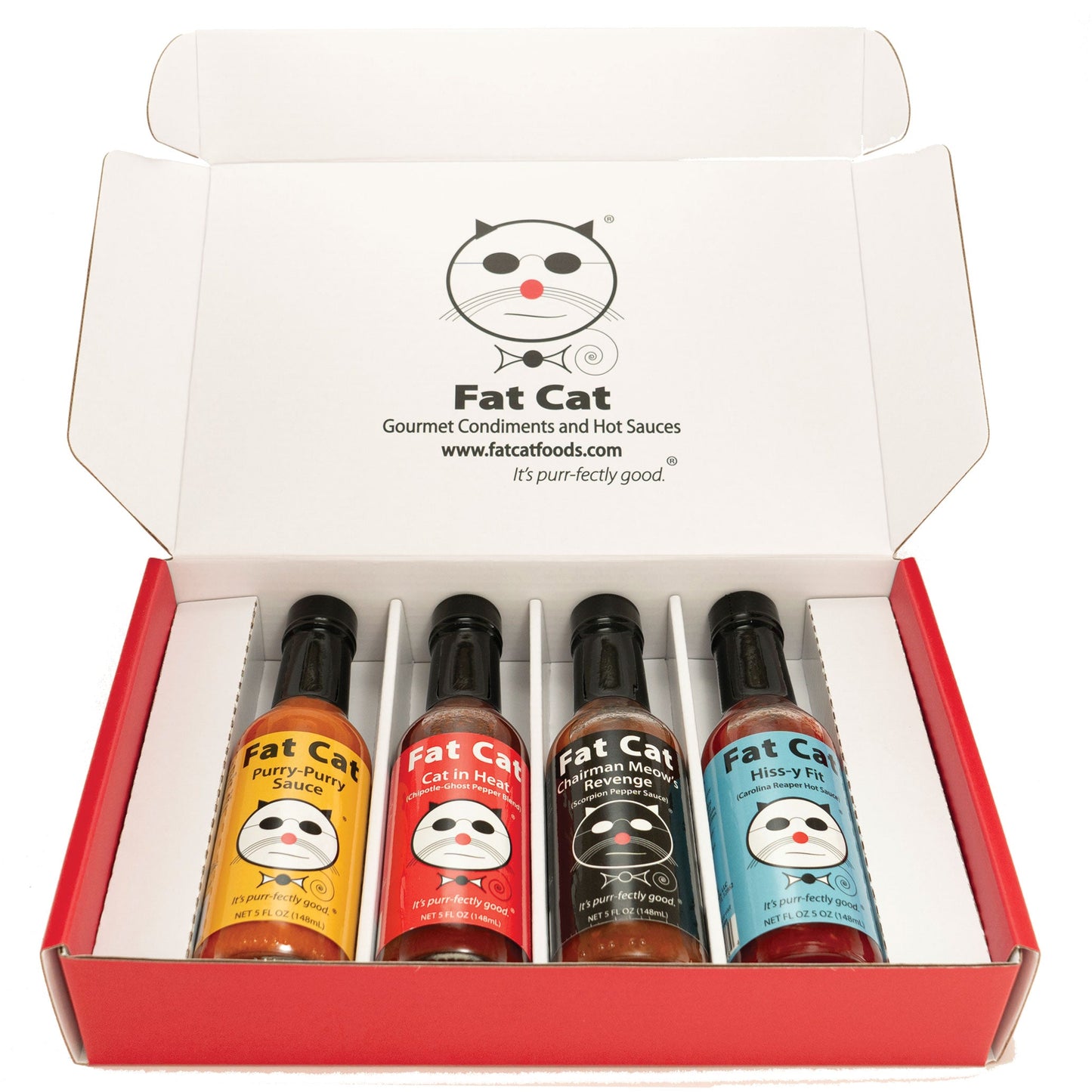 Funny Cat Name 4 Bottle Hot Sauce Gift Box