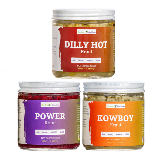 Sauerkraut Trio: Fresh Organic, Fermented 3 Krauts, Mix & Match 16oz Jars
