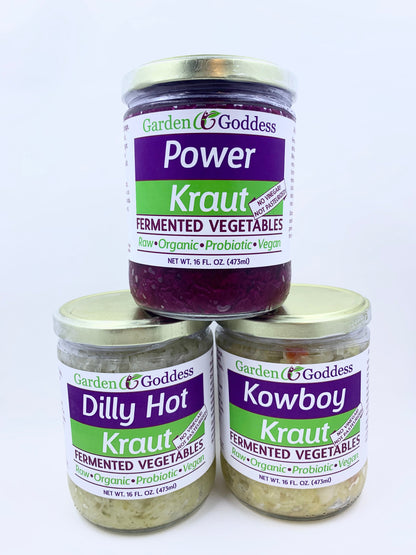 Sauerkraut Trio: Fresh Organic, Fermented 3 Krauts, Mix & Match 16oz Jars