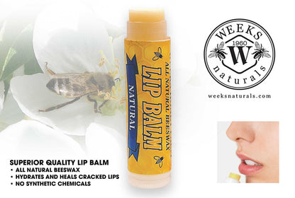 Weeks All Natural Beeswax Lip Balms; Singles, Twin Packs, Case