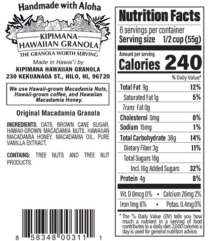Kipimana Hawaiian Granola - Original Macadamia