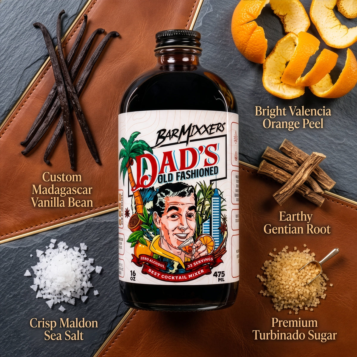 BarMixxers Premium Dad's Old Fashioned Elixir | Zero-Proof Botanical Beverage Base | 16oz