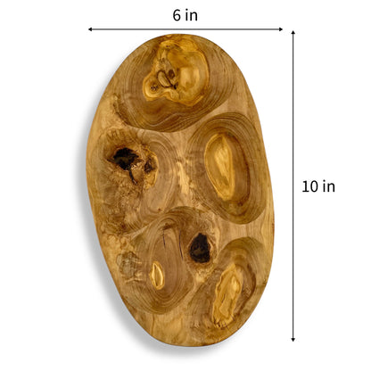 Olive Wood Natural 5-Hole Tapas Tray (10"x6")