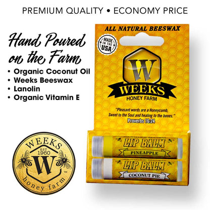 Weeks All Natural Beeswax Lip Balms; Singles, Twin Packs, Case