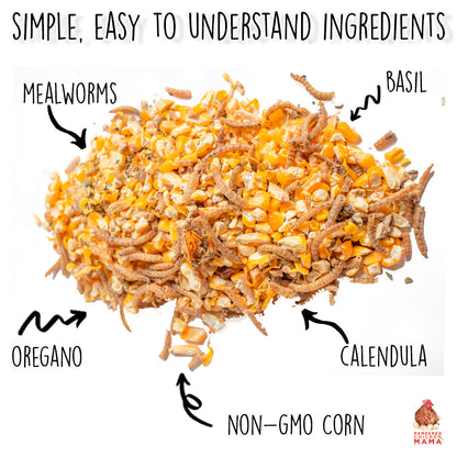 Poultry Queen Mealworm, Premium Corn, Flax Seeds, & Herb Treat For Pet Chickens