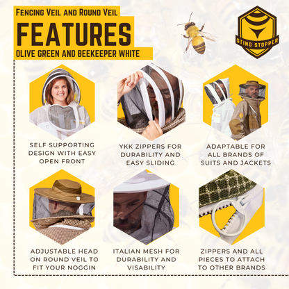 Round or Fencing Beekeeping Veil