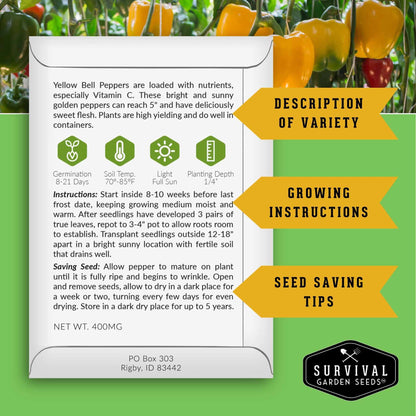 Heirloom Bell Pepper Seed Collection – Non-GMO Sweet Peppers, 5 Colors