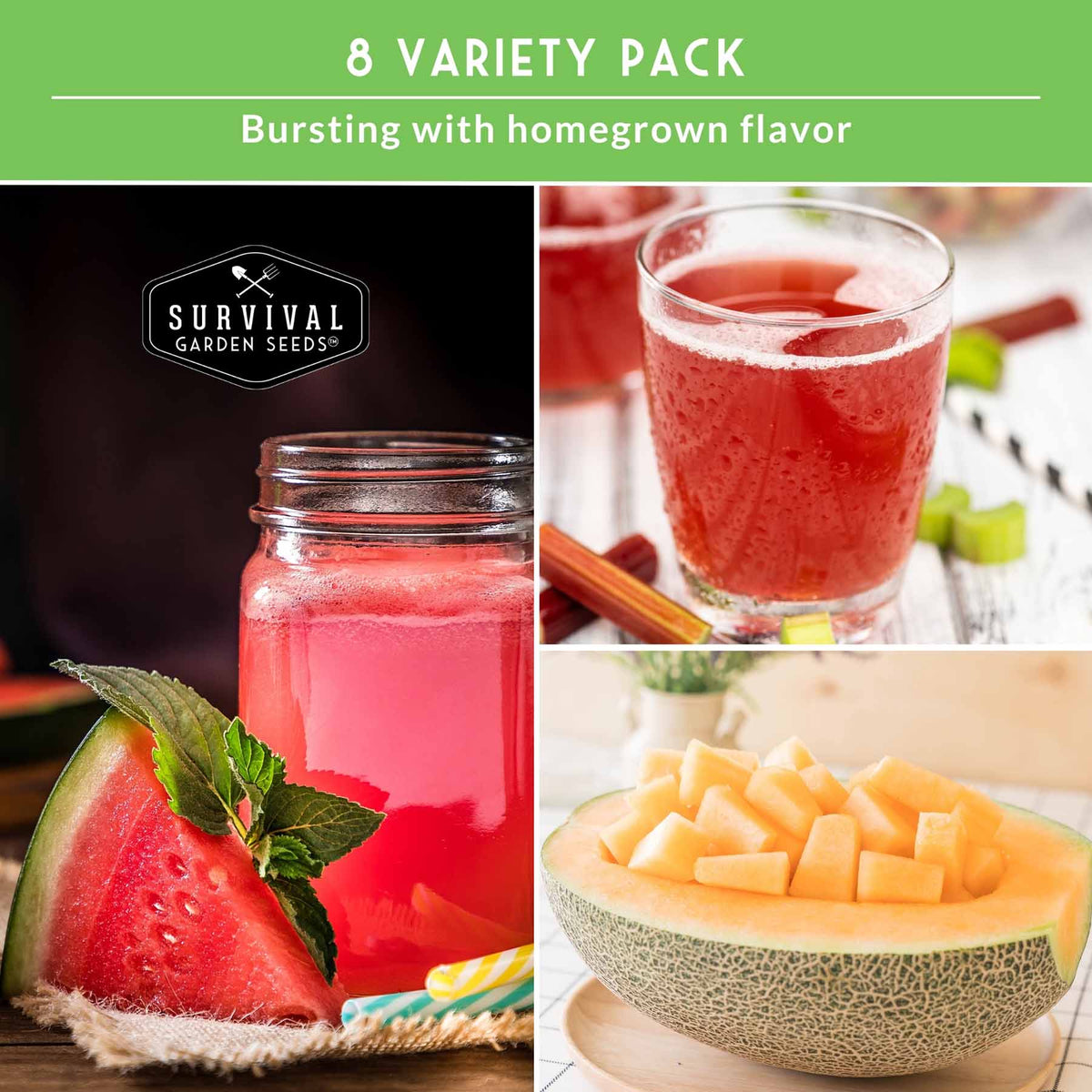 8-Variety Heirloom Fruit Seed Collection – Non-GMO Rhubarb, Melon & Watermelon Seeds for Home Gardens