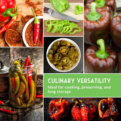 Eight Pepper Seed Collection – Heirloom Non-GMO Sweet & Hot Pepper Varieties for Home Gardening and Food Preservation