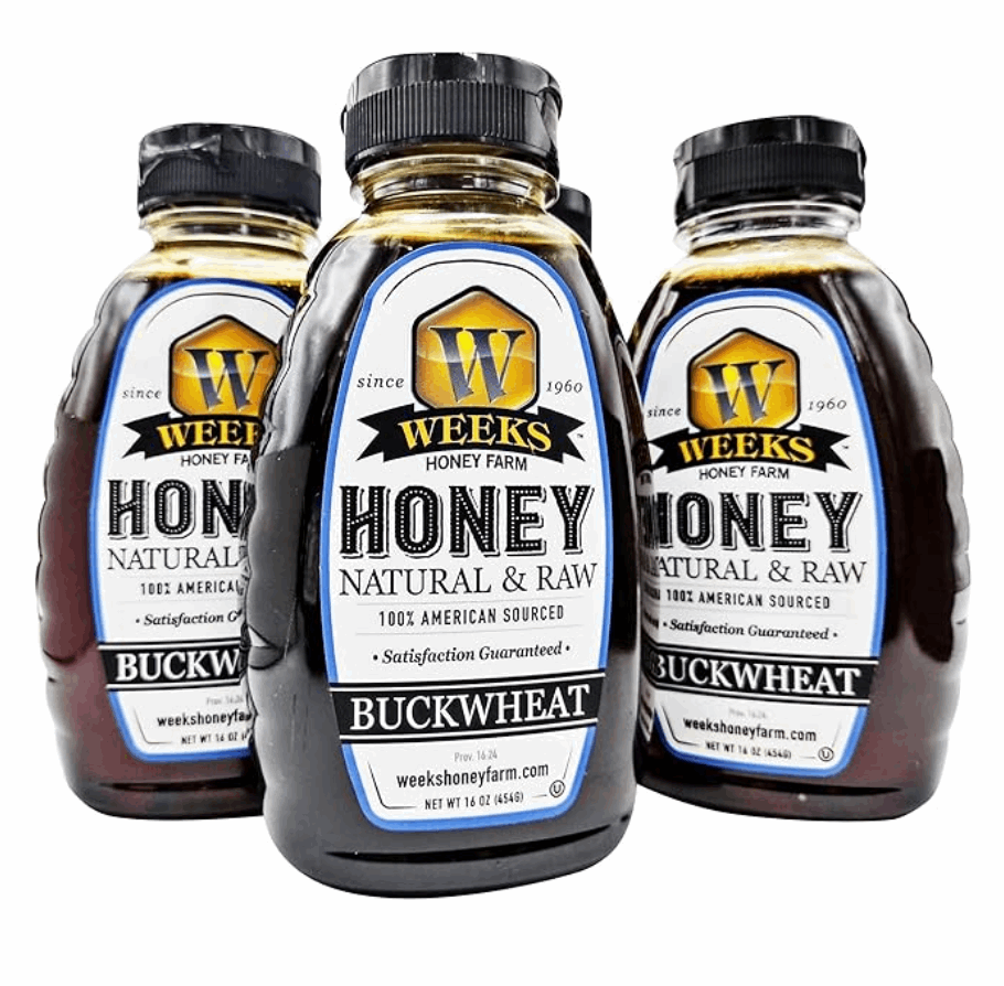 Weeks Raw Buckwheat Honey - Pure, All-Natural, Antioxidant-Rich, Dark & Robust Molasses Flavor for Coffee, Waffles, BBQ Sauce