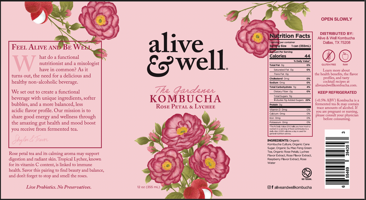 Alive & Well Rose Petal & Lychee Kombucha (6pk)