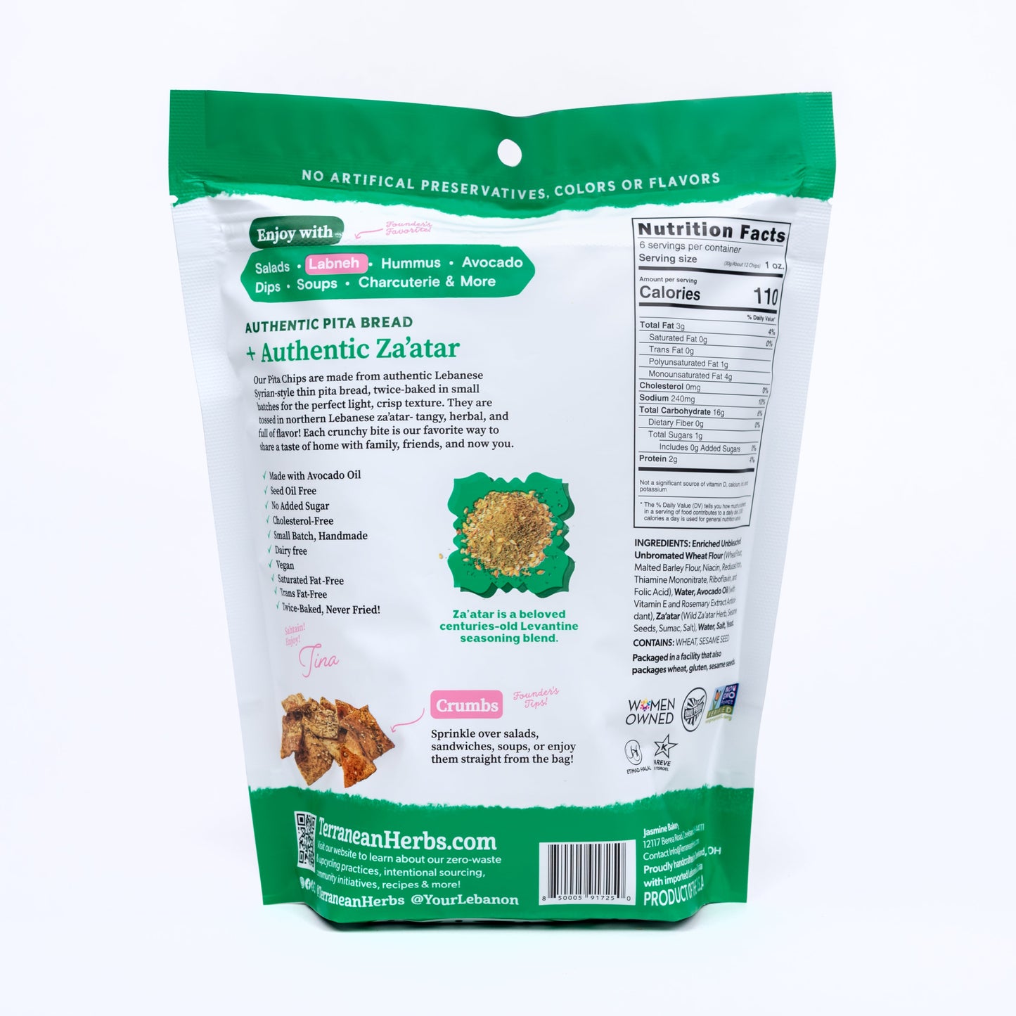 Avocado Oil Twice-Baked Pita Chips 12 Pack, Pita Chips from Terranean Spices, Spreads & Snacks