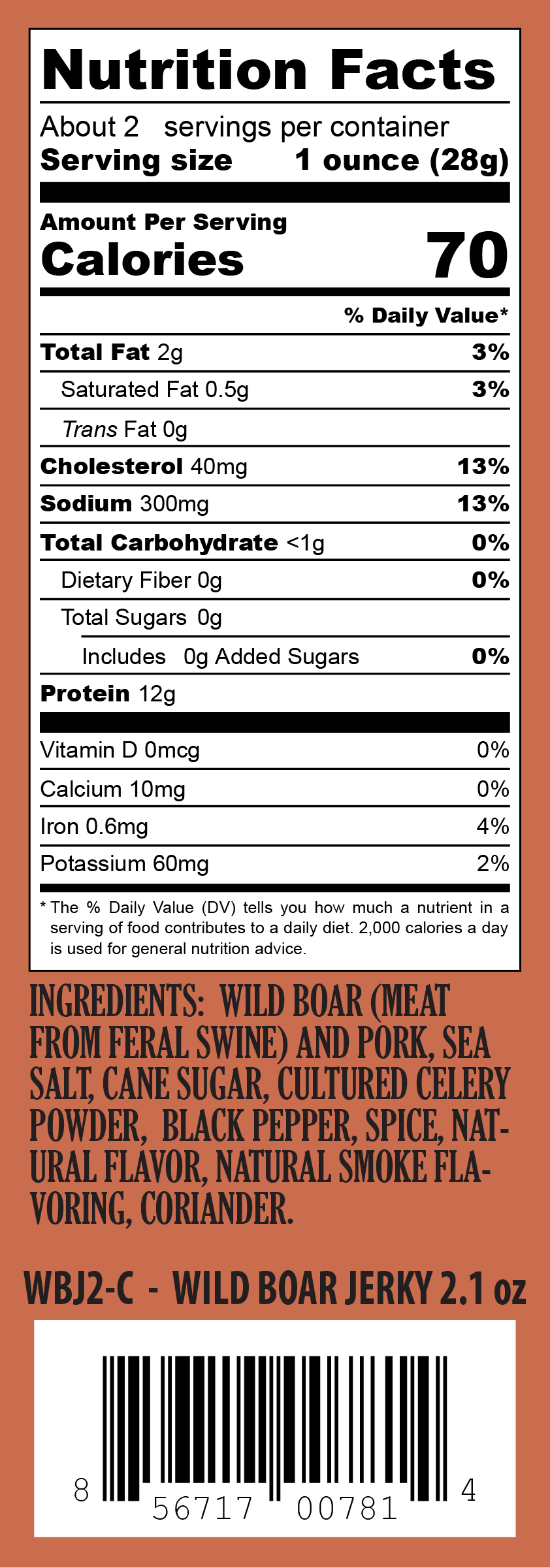 Wild Boar Jerky - 2.1oz Resealable Bag