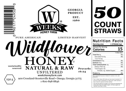 Raw Honey Straws | Orange Blossom, Wildflower, Raspberry Honey | Weeks Honey Farm