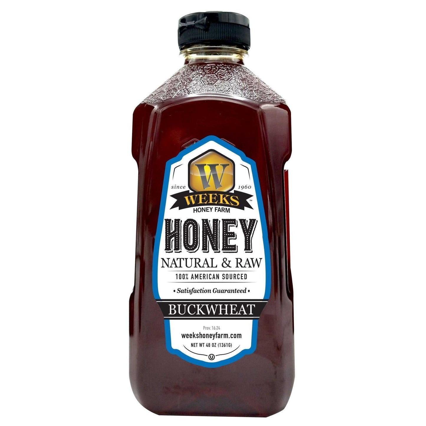 Weeks Raw Buckwheat Honey - Pure, All-Natural, Antioxidant-Rich, Dark & Robust Molasses Flavor for Coffee, Waffles, BBQ Sauce