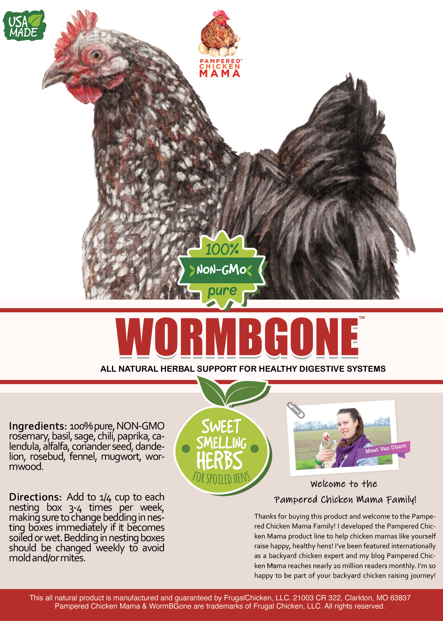 WormBGone Nesting Herbs For Pet Chickens With Roses, Chilis, Calendula, Dandelion For Healthier Coops