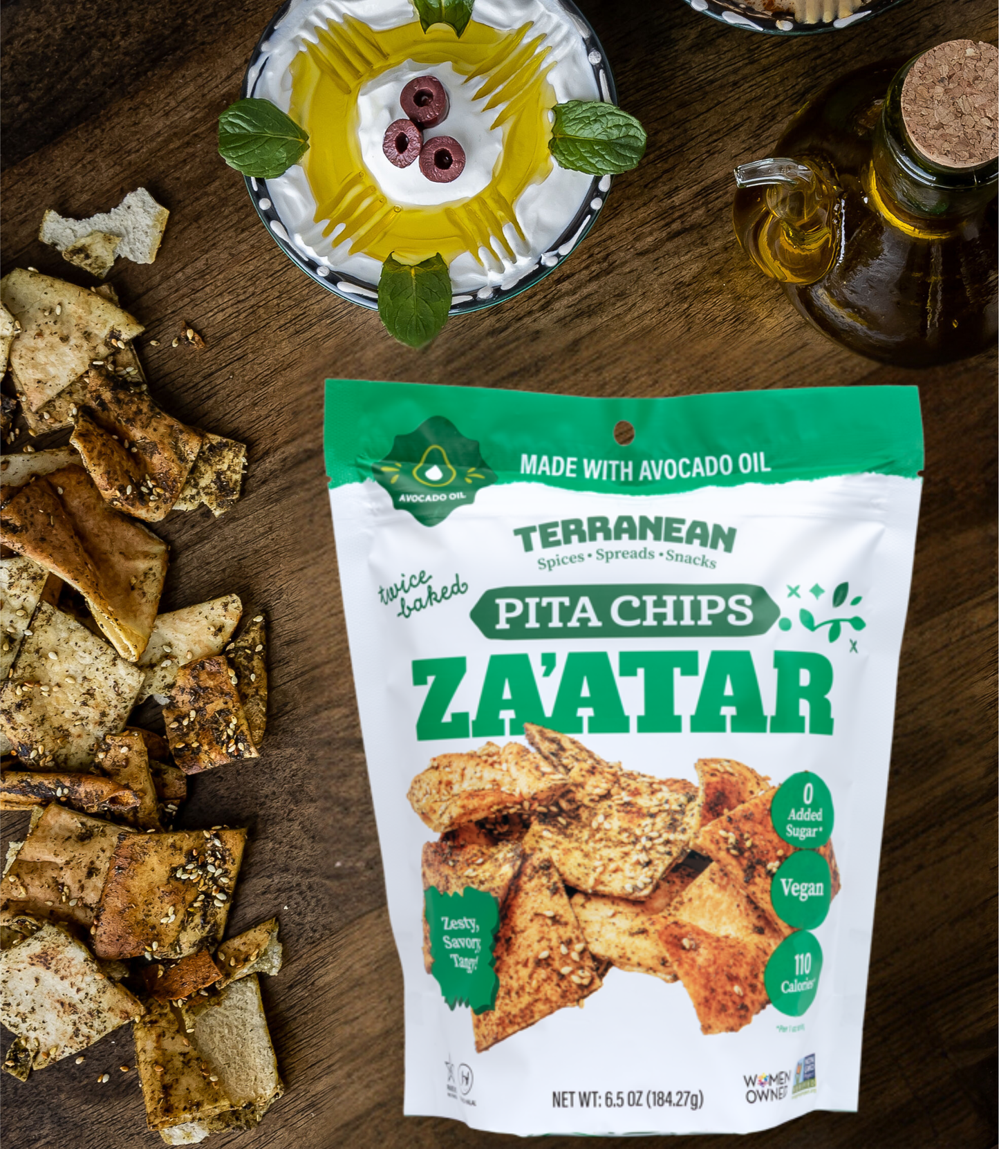 Avocado Oil Twice-Baked Pita Chips 12 Pack, Pita Chips from Terranean Spices, Spreads & Snacks