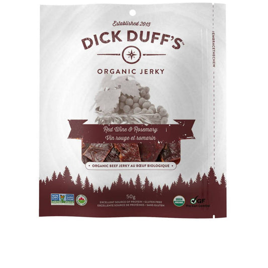 Red Wine & Rosemary Organic Beef Jerky bags - 12 x 50 g by Dick Duff's