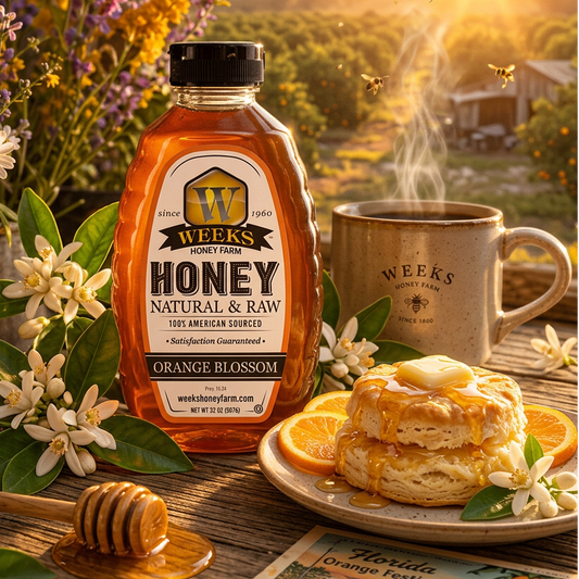 Pure Raw American Orange Blossom Honey - Unfiltered, All-Natural Citrus Sweetness from Weeks Honey Farm