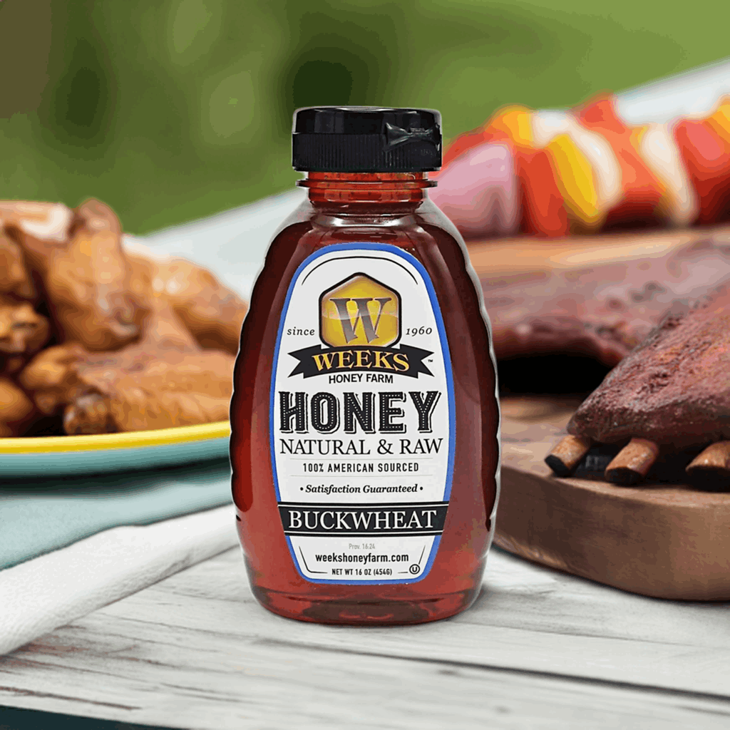 Weeks Raw Buckwheat Honey - Pure, All-Natural, Antioxidant-Rich, Dark & Robust Molasses Flavor for Coffee, Waffles, BBQ Sauce